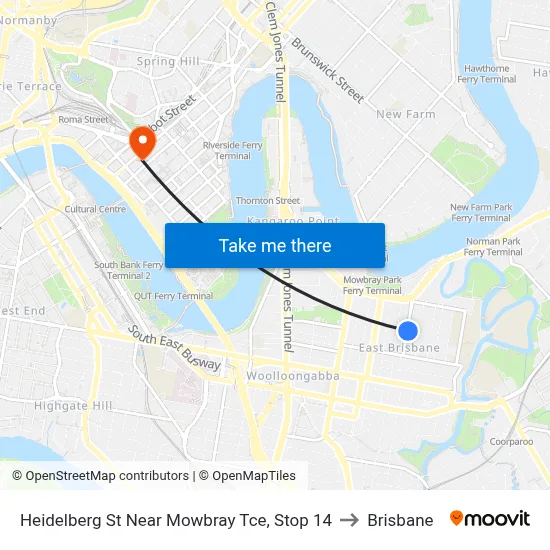 Heidelberg St Near Mowbray Tce, Stop 14 to Brisbane map