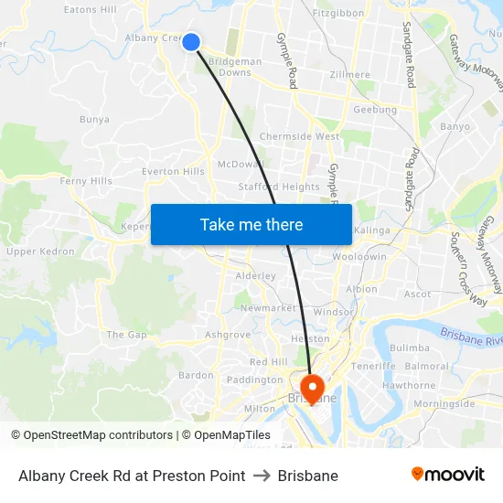Albany Creek Rd at Preston Point to Brisbane map