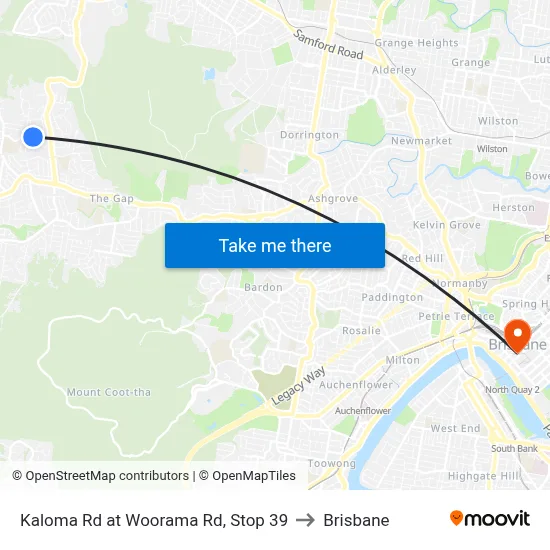 Kaloma Rd at Woorama Rd, Stop 39 to Brisbane map