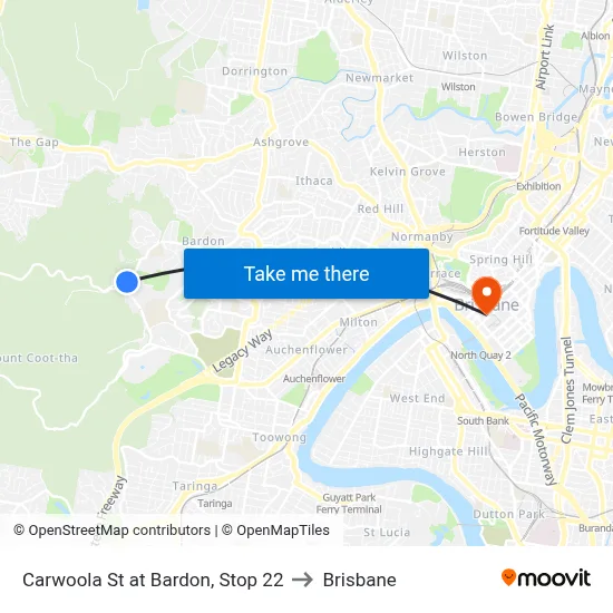 Carwoola St at Bardon, Stop 22 to Brisbane map
