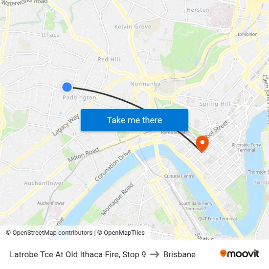 Latrobe Tce At Old Ithaca Fire, Stop 9 to Brisbane map