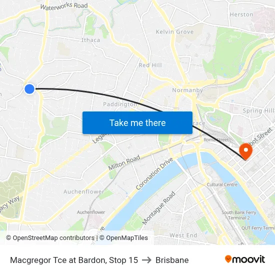 Macgregor Tce at Bardon, Stop 15 to Brisbane map