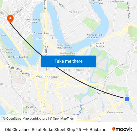 Old Cleveland Rd at Burke Street Stop 25 to Brisbane map