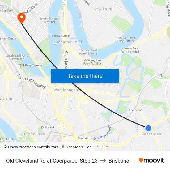 Old Cleveland Rd at Coorparoo, Stop 23 to Brisbane map