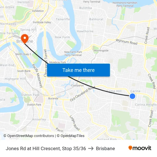 Jones Rd at Hill Crescent, Stop 35/36 to Brisbane map