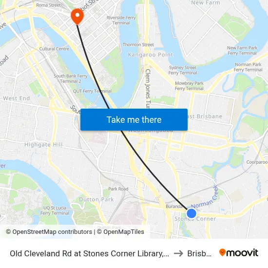 Old Cleveland Rd at Stones Corner Library, Stop 17 to Brisbane map