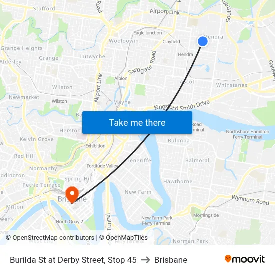 Burilda St at Derby Street, Stop 45 to Brisbane map