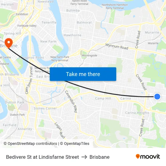 Bedivere St at Lindisfarne Street to Brisbane map