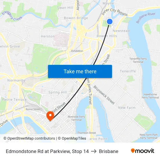 Edmondstone Rd at Parkview, Stop 14 to Brisbane map