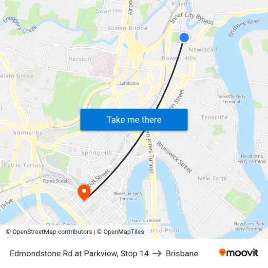 Edmondstone Rd at Parkview, Stop 14 to Brisbane map