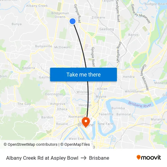 Albany Creek Rd at Aspley Bowl to Brisbane map