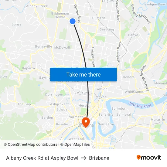 Albany Creek Rd at Aspley Bowl to Brisbane map