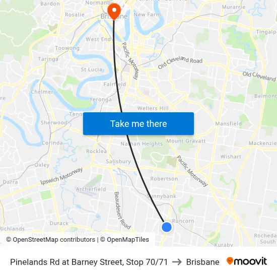 Pinelands Rd at Barney Street, Stop 70/71 to Brisbane map