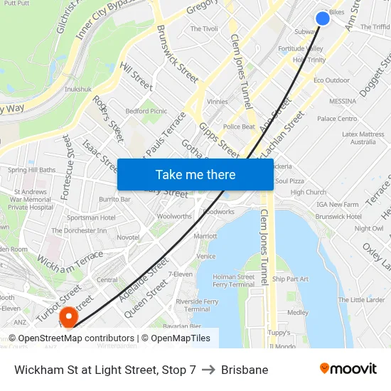 Wickham St at Light Street, Stop 7 to Brisbane map