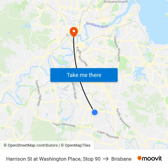 Harrison St at Washington Place, Stop 90 to Brisbane map