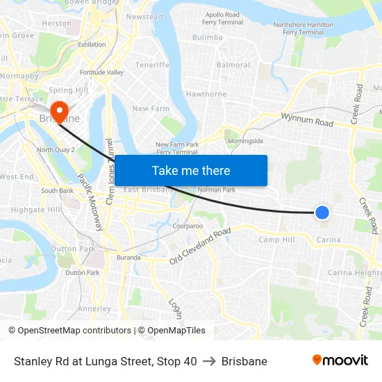 Stanley Rd at Lunga Street, Stop 40 to Brisbane map
