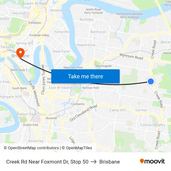 Creek Rd Near Foxmont Dr, Stop 50 to Brisbane map