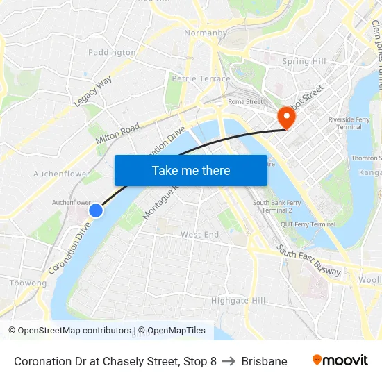 Coronation Dr at Chasely Street, Stop 8 to Brisbane map
