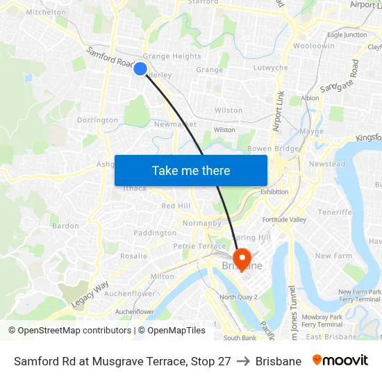 Samford Rd at Musgrave Terrace, Stop 27 to Brisbane map