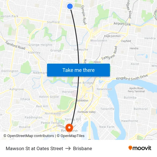 Mawson St at Oates Street to Brisbane map