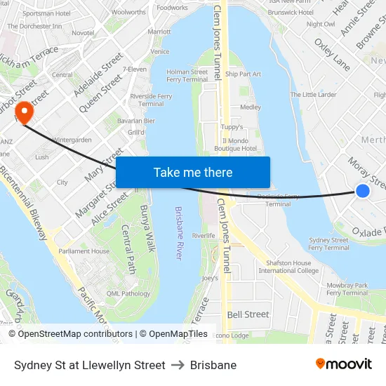 Sydney St at Llewellyn Street to Brisbane map