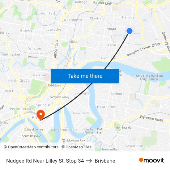 Nudgee Rd Near Lilley St, Stop 34 to Brisbane map