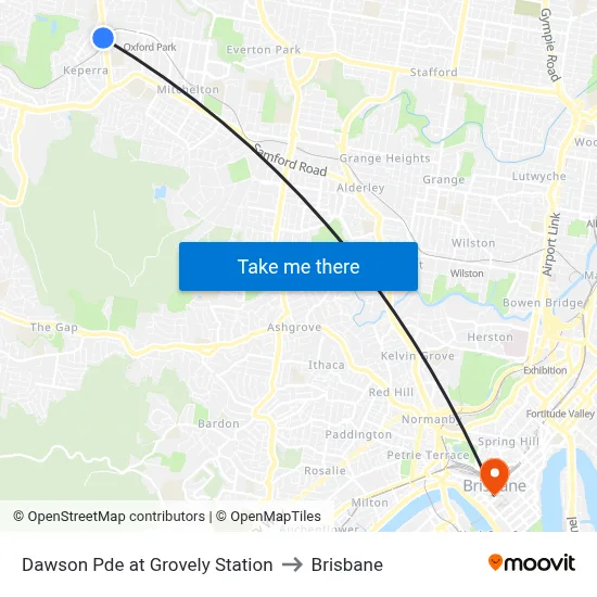 Dawson Pde at Grovely Station to Brisbane map