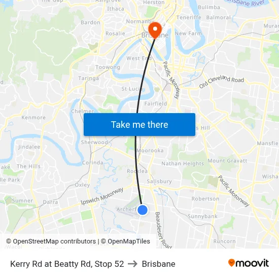Kerry Rd at Beatty Rd, Stop 52 to Brisbane map