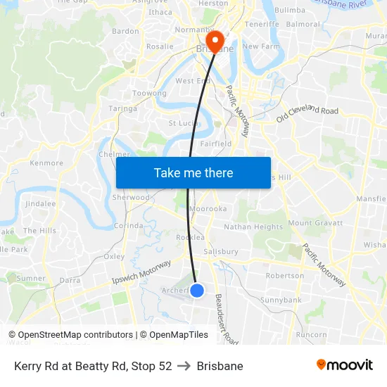 Kerry Rd at Beatty Rd, Stop 52 to Brisbane map