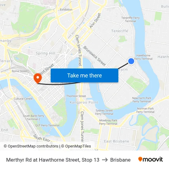 Merthyr Rd at Hawthorne Street, Stop 13 to Brisbane map