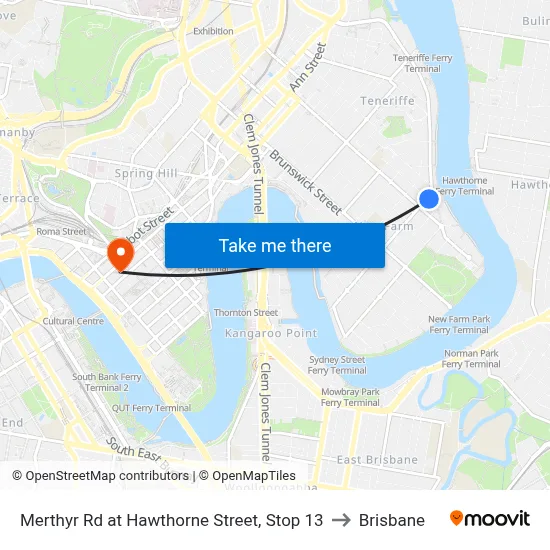 Merthyr Rd at Hawthorne Street, Stop 13 to Brisbane map