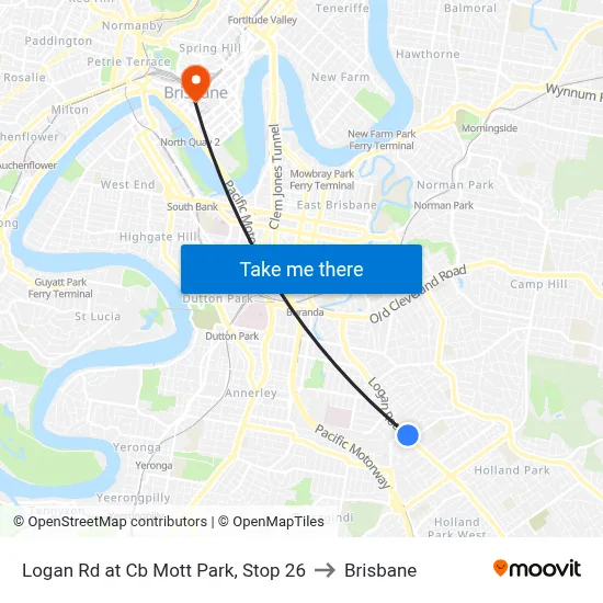 Logan Rd at Cb Mott Park, Stop 26 to Brisbane map