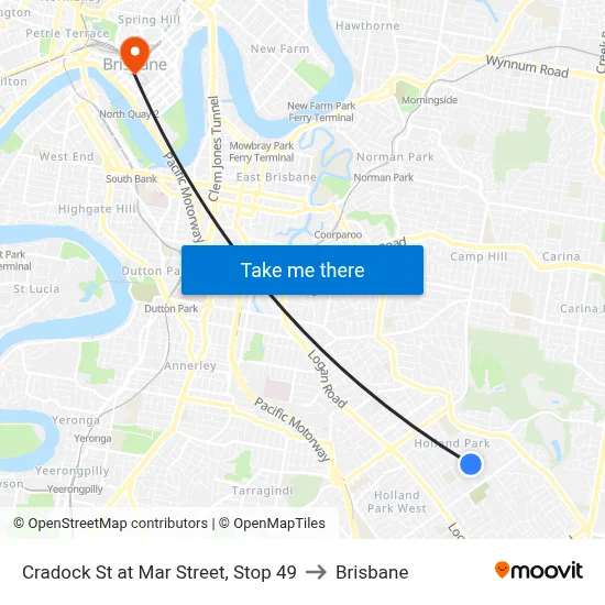 Cradock St at Mar Street, Stop 49 to Brisbane map