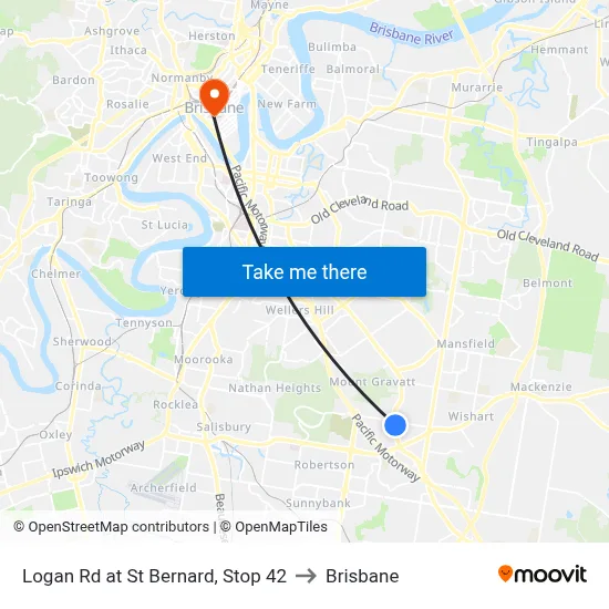Logan Rd at St Bernard, Stop 42 to Brisbane map