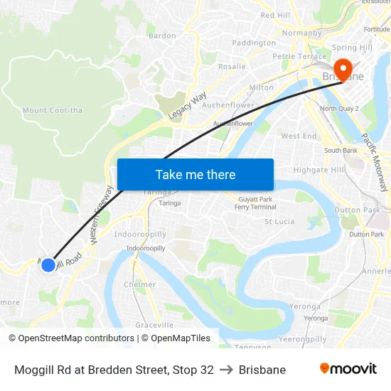 Moggill Rd at Bredden Street, Stop 32 to Brisbane map