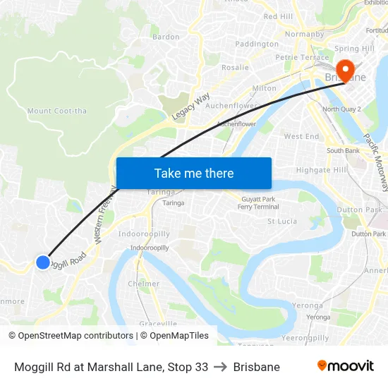 Moggill Rd at Marshall Lane, Stop 33 to Brisbane map