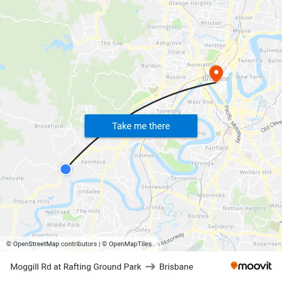 Moggill Rd at Rafting Ground Park to Brisbane map