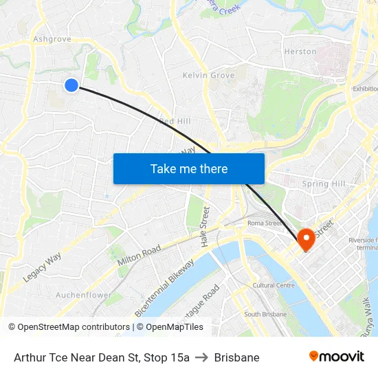Arthur Tce Near Dean St, Stop 15a to Brisbane map