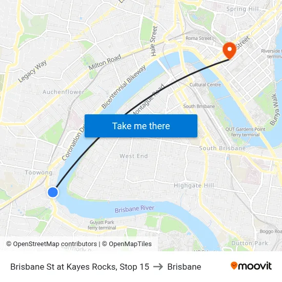 Brisbane St at Kayes Rocks, Stop 15 to Brisbane map