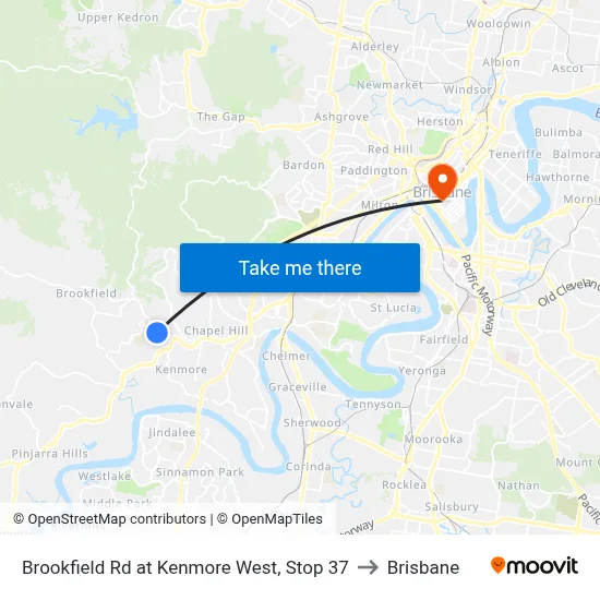 Brookfield Rd at Kenmore West, Stop 37 to Brisbane map