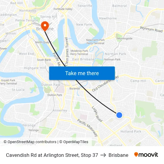 Cavendish Rd at Arlington Street, Stop 37 to Brisbane map
