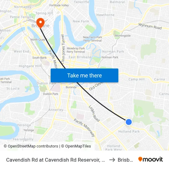 Cavendish Rd at Cavendish Rd Reservoir, Stop 40 to Brisbane map