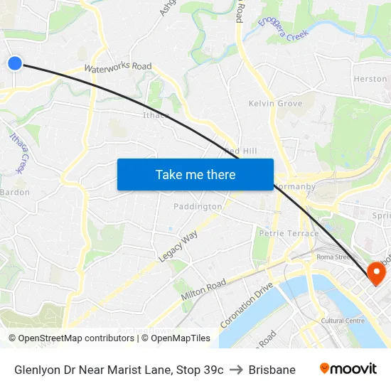 Glenlyon Dr Near Marist Lane, Stop 39c to Brisbane map