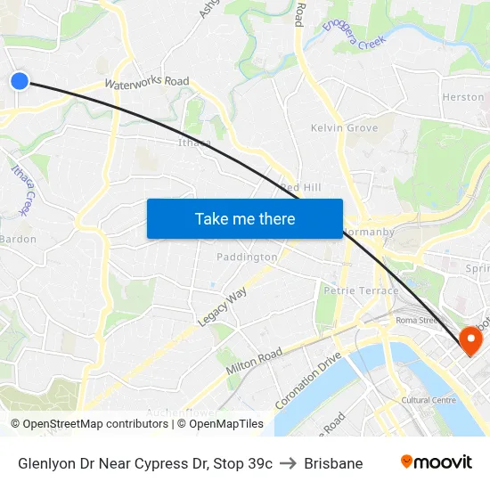 Glenlyon Dr Near Cypress Dr, Stop 39c to Brisbane map