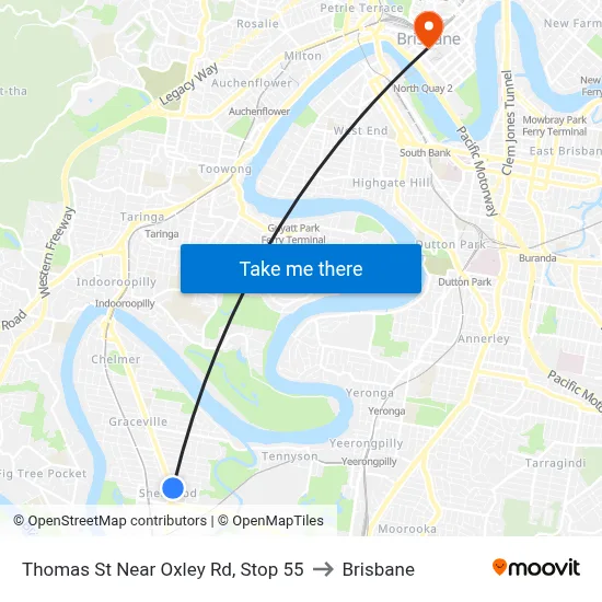 Thomas St Near Oxley Rd, Stop 55 to Brisbane map