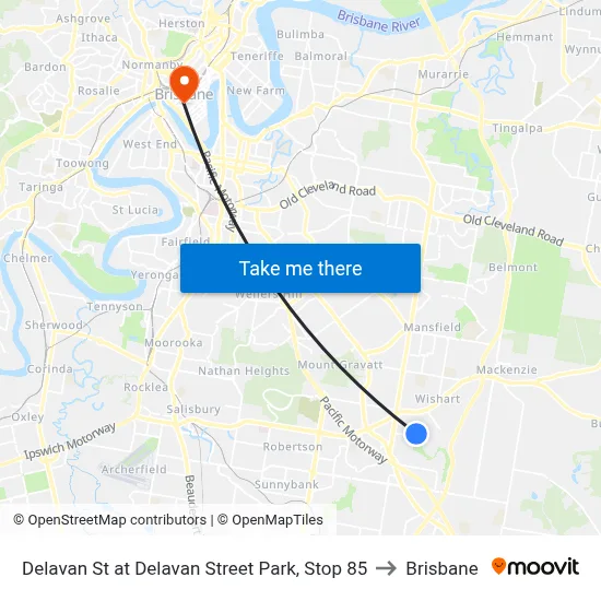 Delavan St at Delavan Street Park, Stop 85 to Brisbane map