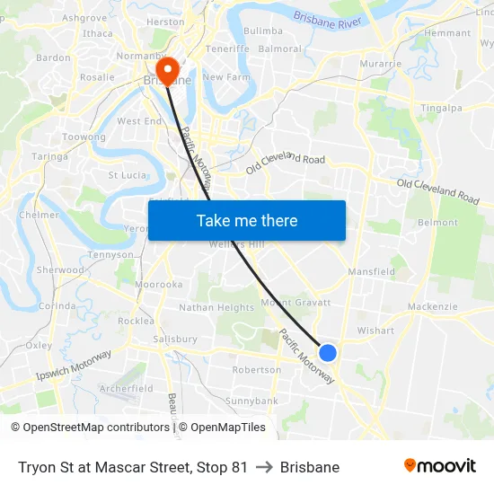 Tryon St at Mascar Street, Stop 81 to Brisbane map