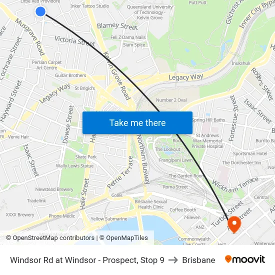 Windsor Rd at Windsor - Prospect, Stop 9 to Brisbane map