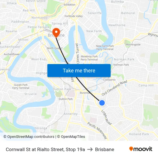 Cornwall St at Rialto Street, Stop 19a to Brisbane map