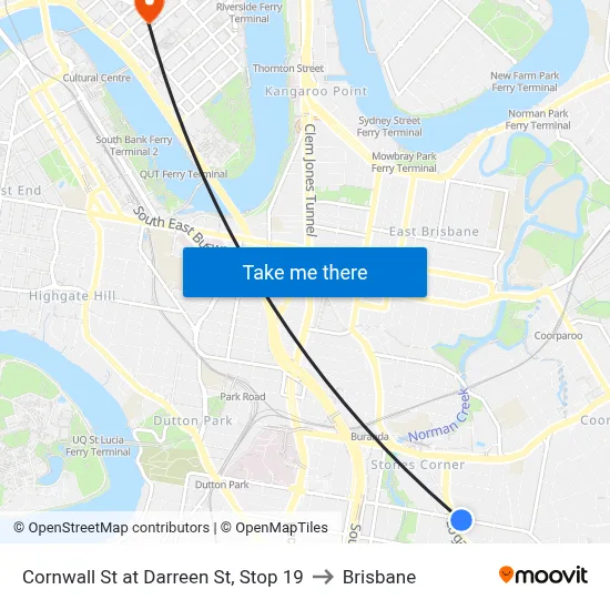 Cornwall St at Darreen St, Stop 19 to Brisbane map